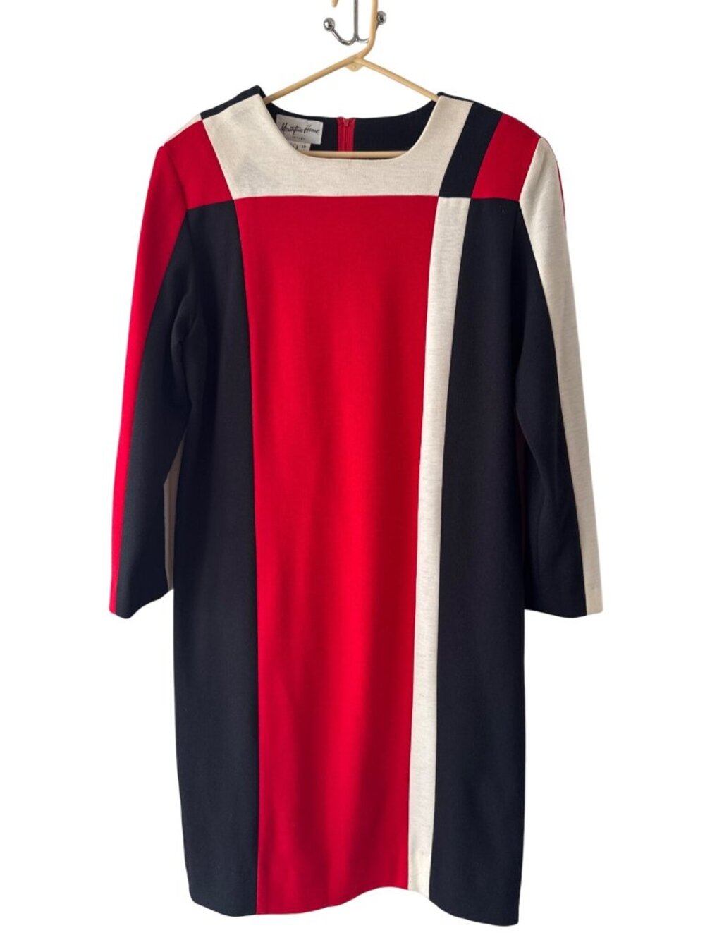 Vintage Color Block Dress Red Black Fall Mountain Home Chicago 18 Made In USA